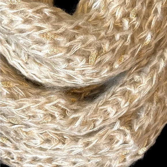 Cream Subtle Gold Metallic Threading Infinity Scarf - Picture 3 of 6